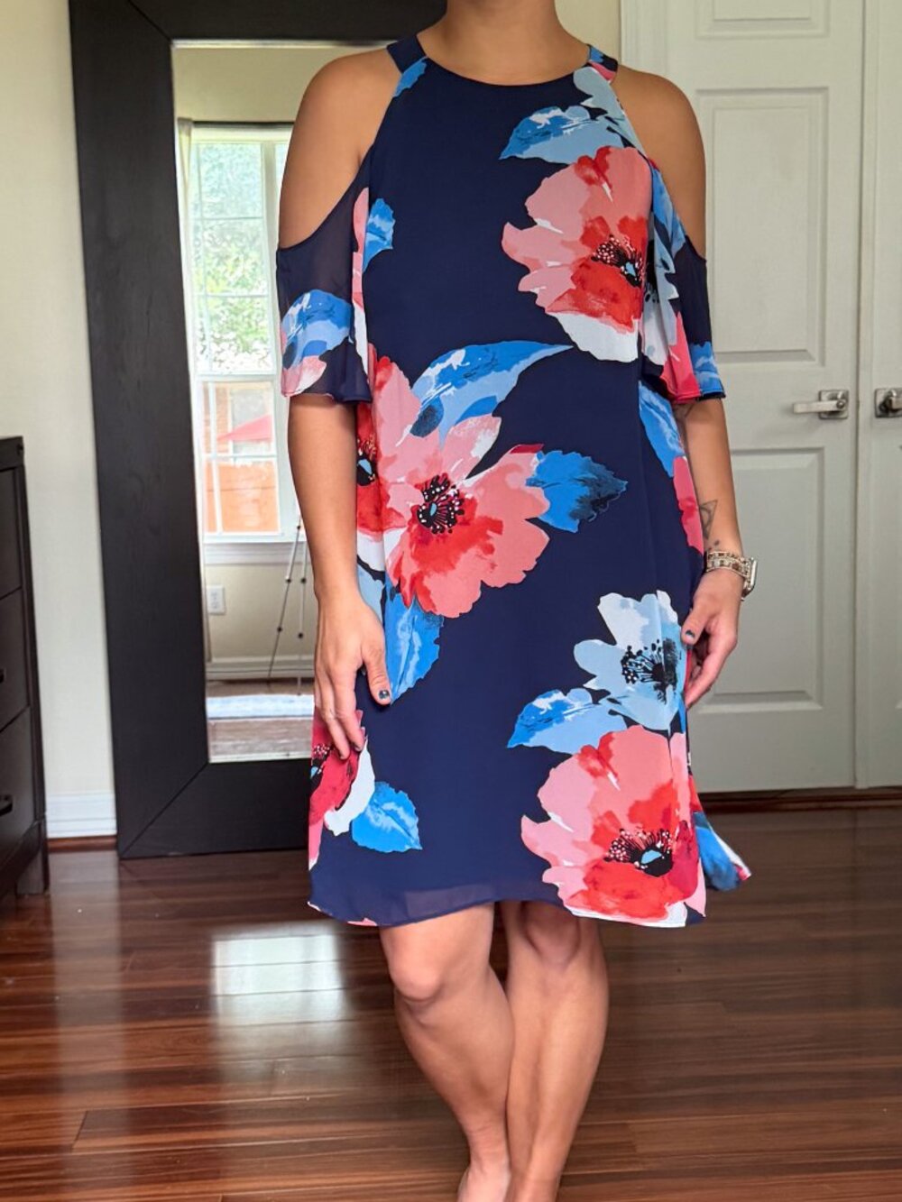 Blue floral chiffon Vince Camuto dress
